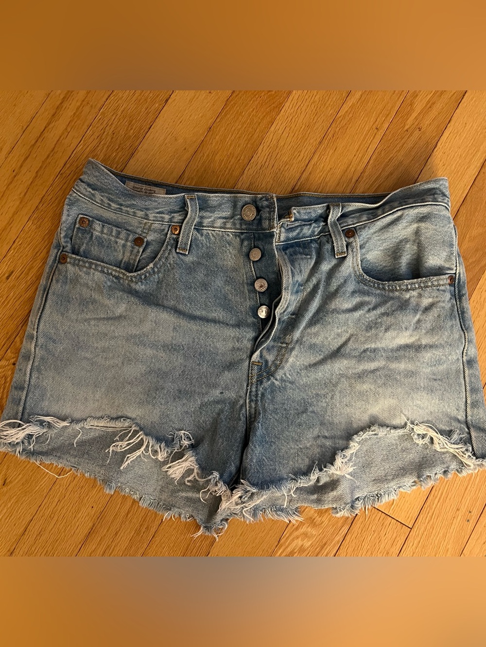 Levi's 501 Light Blue Distressed Denim Cutoff Shorts